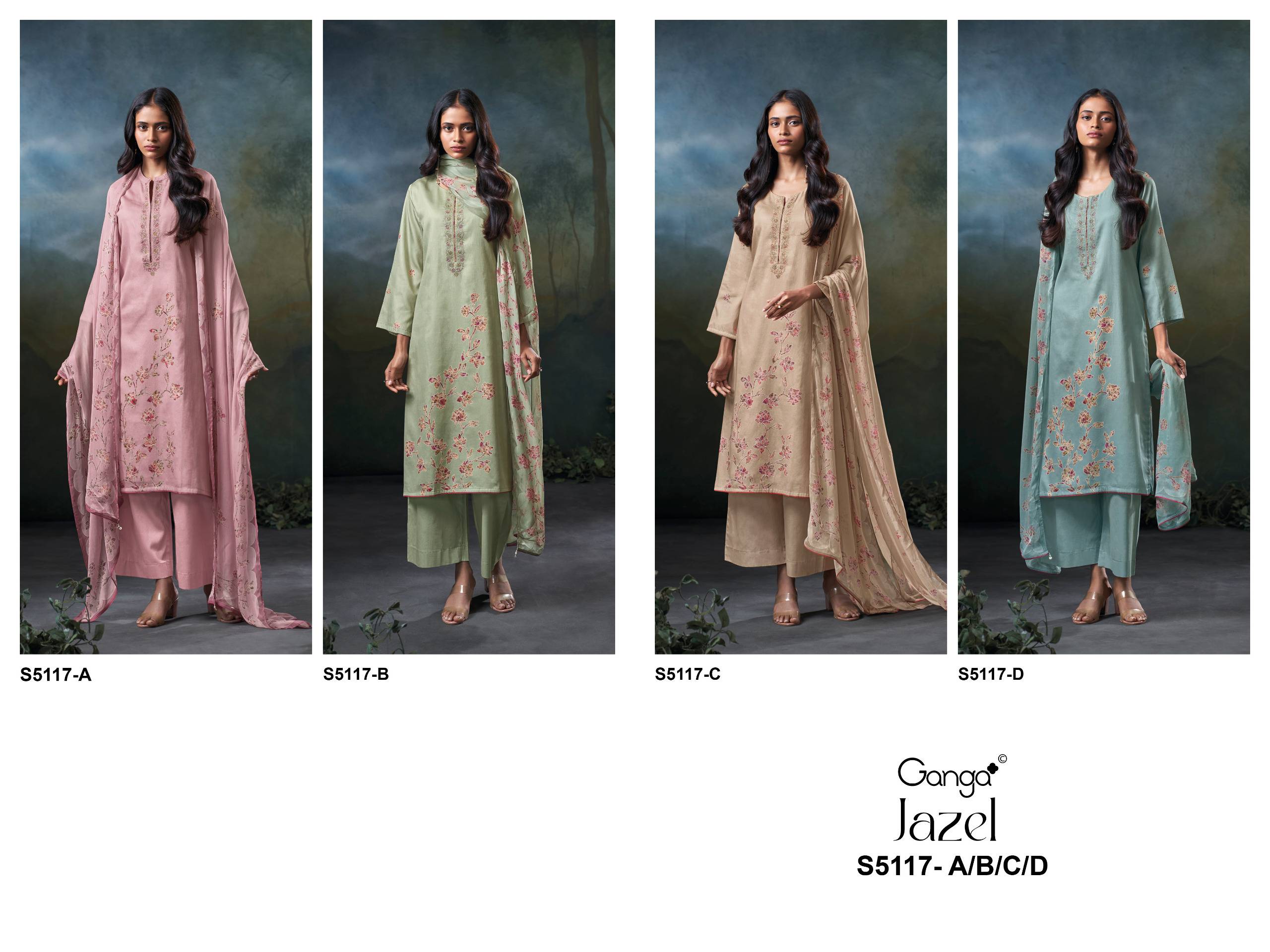 JAZEL 5117 SERIES By GANGA FASHION Stylish Beautiful Colourful COTTON SATIN Dresses At Wholesale Price